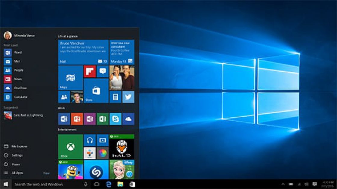 Screenshot van de Windows 10 Professional desktop na installatie